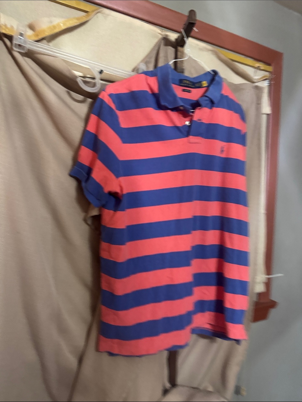 Polo by Ralph Lauren Coral and Navy Striped Short-Sleeve Polo